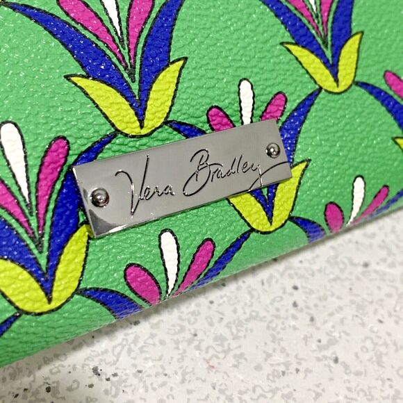Vera Bradley Wallet Zip Around Accordion Style Green Blue Pink Unique Geometric - Picture 3 of 6